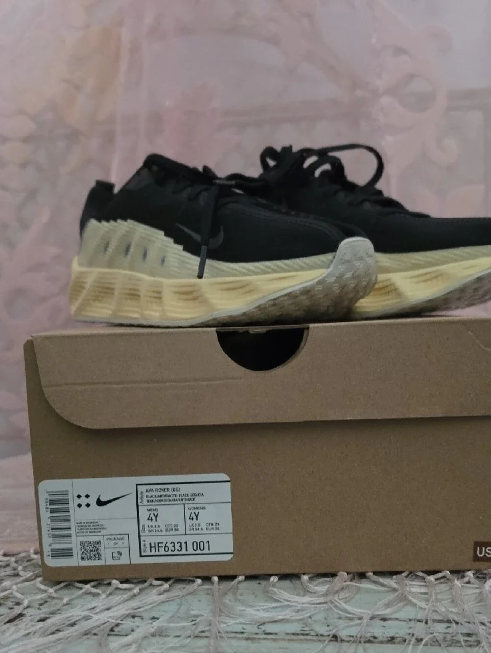 Nike Kids Black and Cream/Yellow Athletic Sneakers